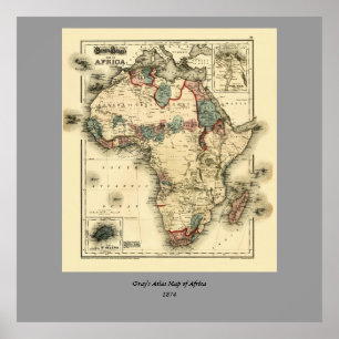 Viintage 1874 Karta av Afrika Antique African Prin Poster
