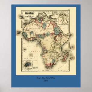 Viintage 1874 Karta av Afrika Antique African Prin Poster