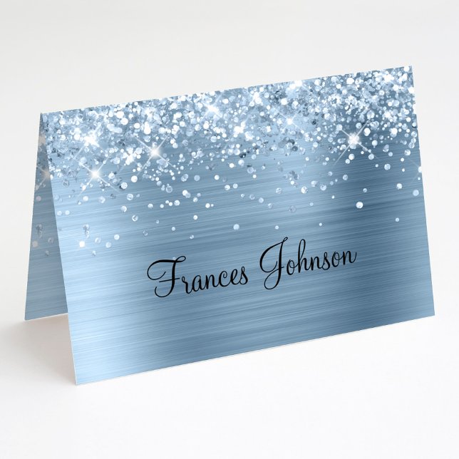 Vik Dina Egna Glittriga Blå Namnbrickor Inbjudningar (Fold Your Own Glittery Blue Name Place Cards)