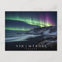 Vík í Mýrdal Havsstackar Island Aurora Vykort