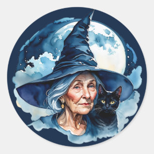 Vik med en katt - Wicca Halloween 1 Runt Klistermärke