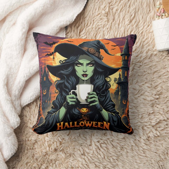 Vik med grönt-sippte på Halloween Kudde (Filt)