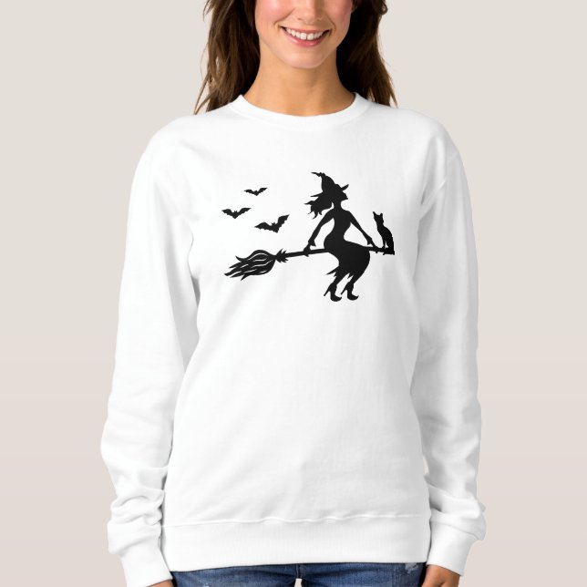 Vik med katt och Fladdermus Black Silhouette Hallo T Shirt (Framsida)