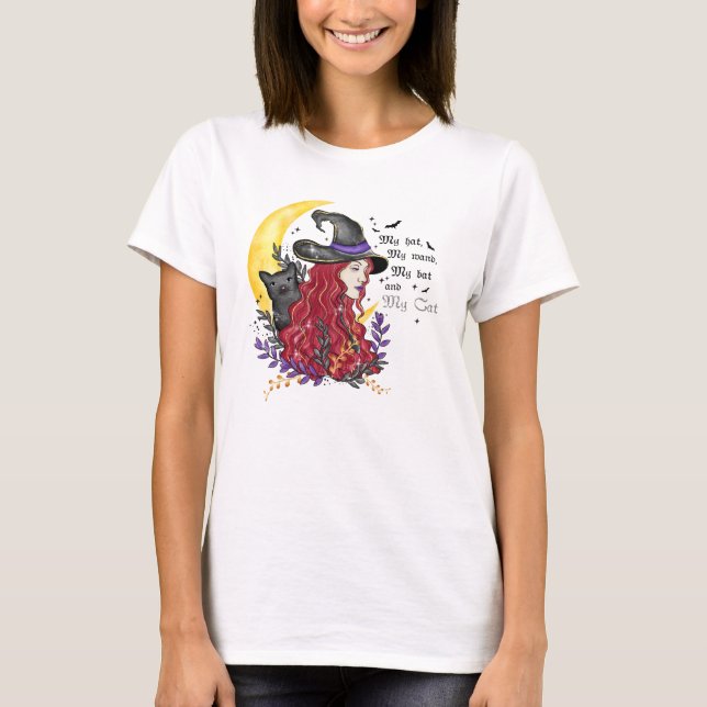 Vik med svart katt och Måne T Shirt (Framsida)