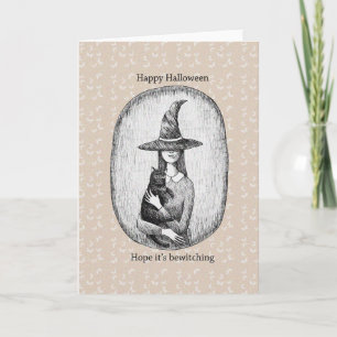 Vik med svart katt Retro Classic Halloween Kort