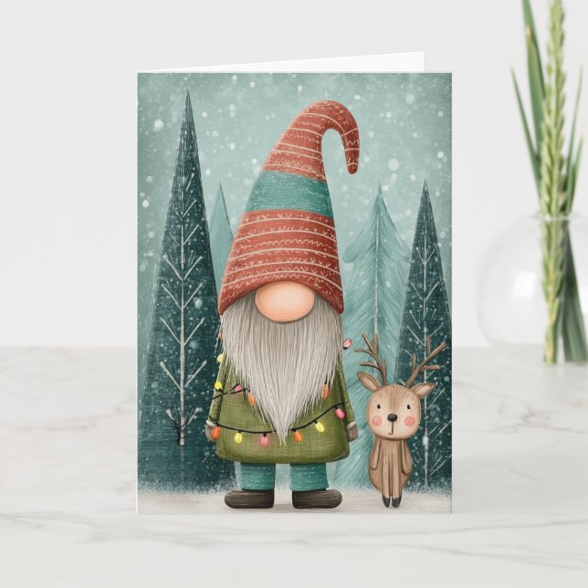 Vikad 5x7 Tomte Julkort Kort (Framsida)