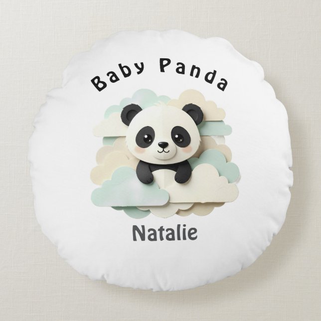 Vikad baby panda | Söt origami  Rund Kudde (Framsidan)
