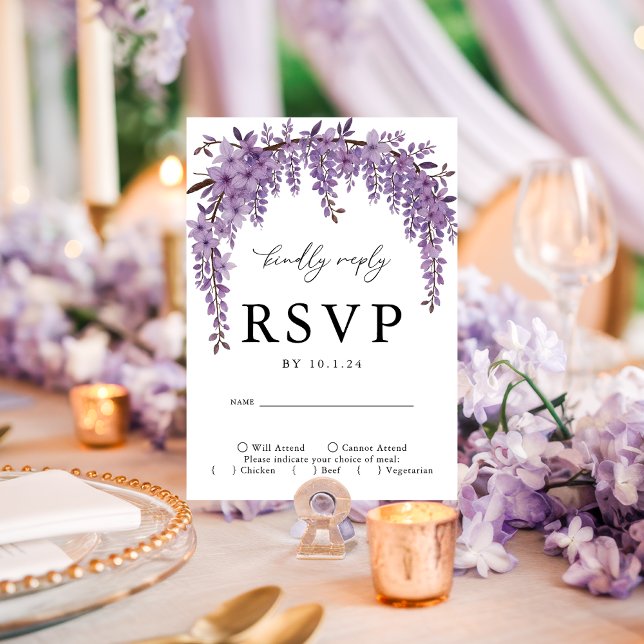 Vikad Wisteria-gren Blommig Bröllops-RSVP-kort OSA Kort (Skapare uppladdad)
