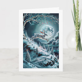 Vikbart julkort med scenen Haren hoppar i vinterla Kort