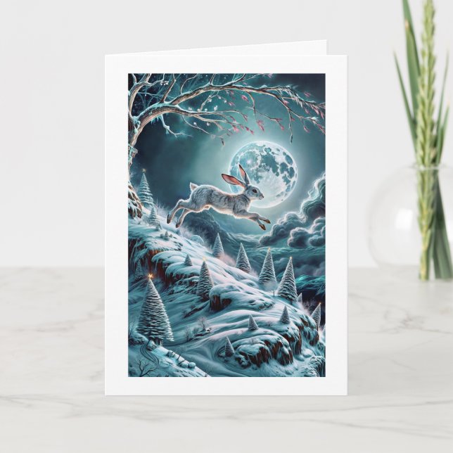 Vikbart julkort med scenen Haren hoppar i vinterla Kort (Framsida)