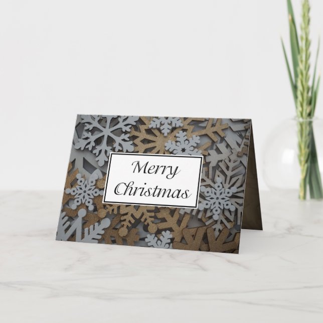Vikd vit och guld snöflinga julkort II Kort (Framsida)