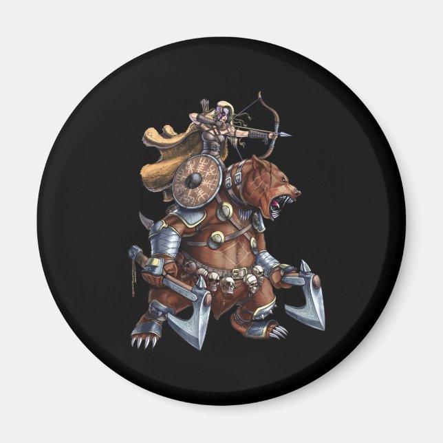 Viking Archer Riding Krig Bear Magnet (Framsidan)