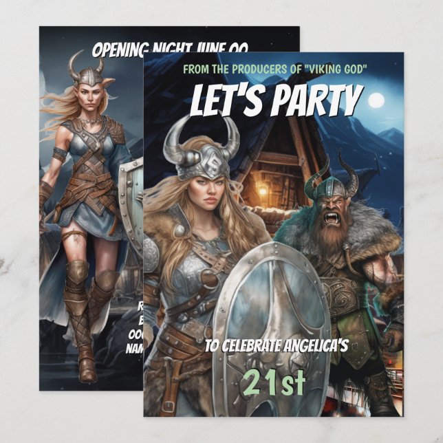 Viking åt norse krigare medeltida kvinnor i manar inbjudningar (Fram/baksida)