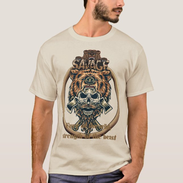 Viking Beast Skull Warrior T-Shirt (Framsida)