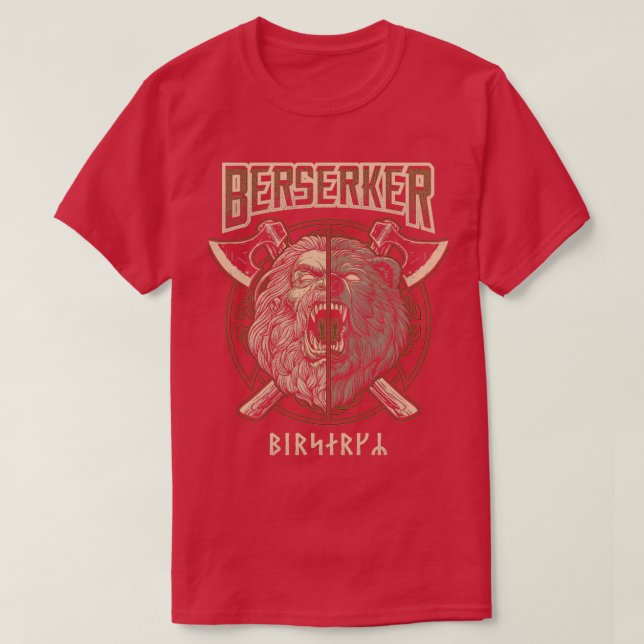 Viking Berserker Norse Pagan Bear Warrior T Shirt (Design framsida)