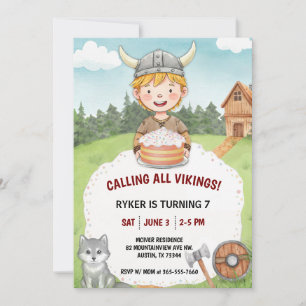 Viking Birthday-inbjudan till Boy, Watercolor Inbjudningar