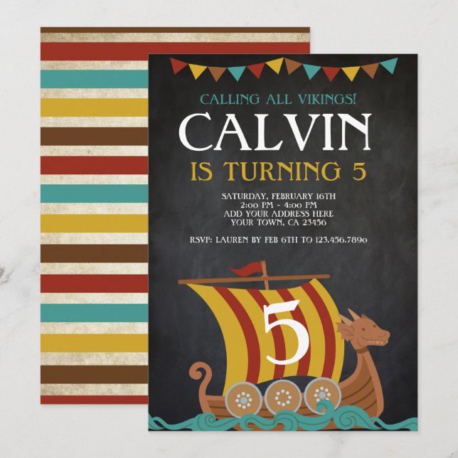 Viking Birthday Inbjudningar (Fram/baksida)