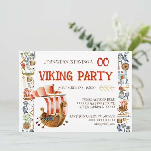 Viking Birthday Invitation Boys 1–7 Galleon ship Inbjudningar (Stående Fram)