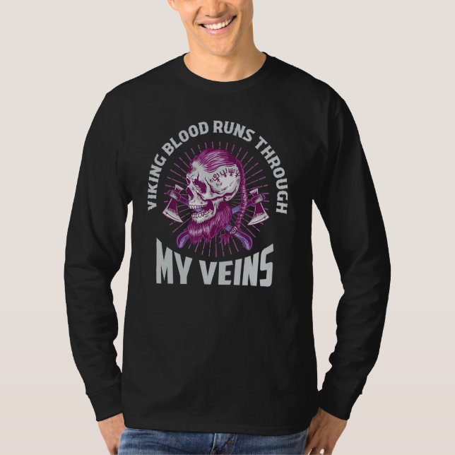 Viking Blood Runs Through My Veins Norse Odin T Shirt (Framsida)