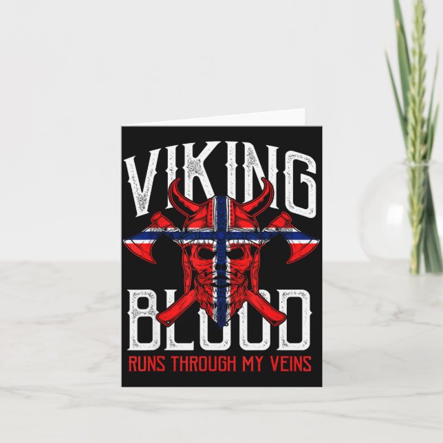 Viking Blood Skalle Norsk Flagg Stolthet Norge  Kort (Framsida)