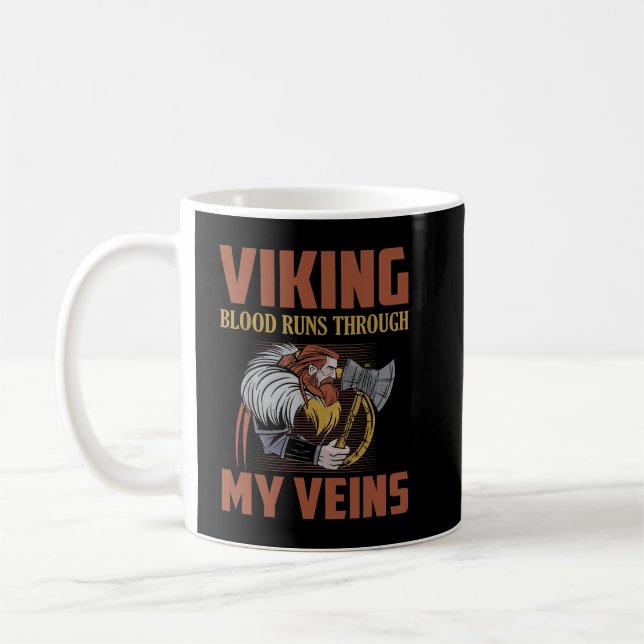 Viking Blood Springa genom mina Veins Odin Norse Kaffemugg (Vänster)