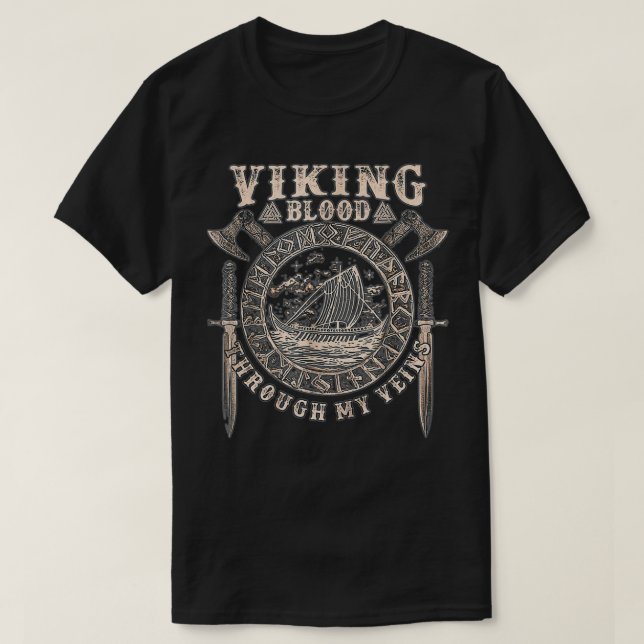 Viking Blood Springa genom mina Veins T Shirt (Design framsida)
