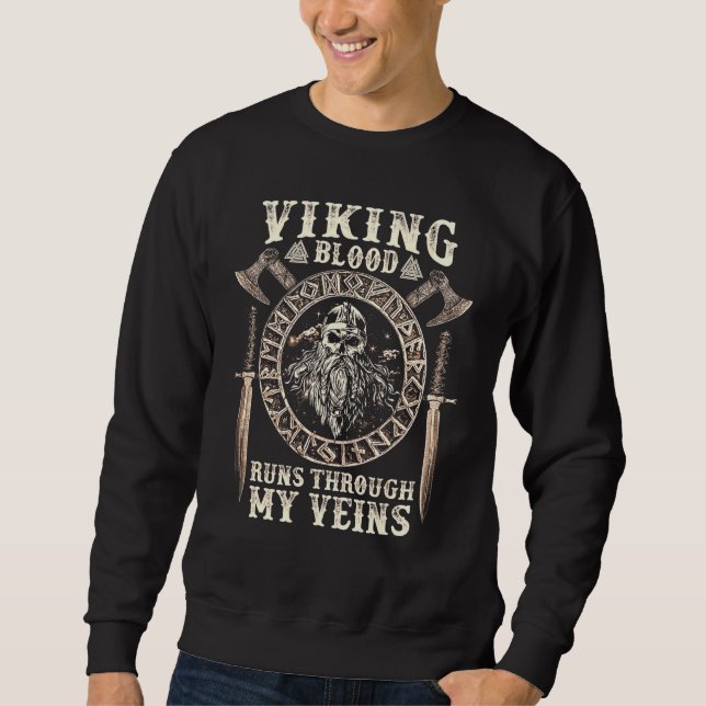 Viking Blood Springa genom mina venins Viking Skul Lång Ärmad Tröja (Framsida)