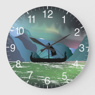 Viking Boat på Norsk fjord Stor Klocka