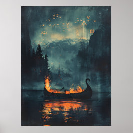 Viking Burial Frakt Norse Samhain Halloween Poster