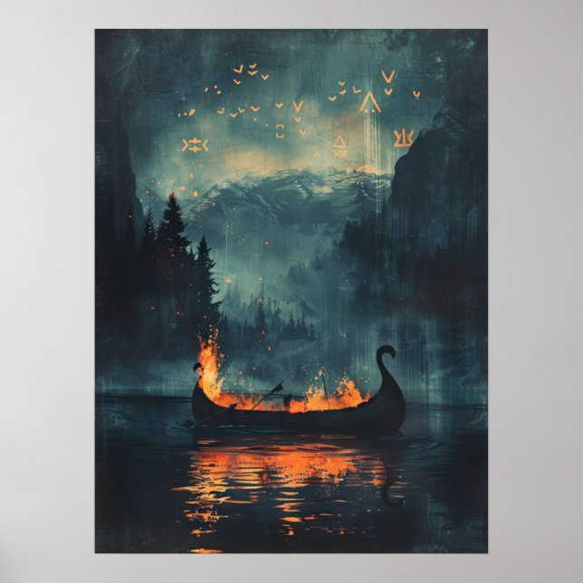 Viking Burial Frakt Norse Samhain Halloween Poster (Framsidan)