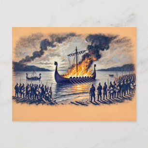 Viking Burial i Pastel Chalk Teckning Vykort
