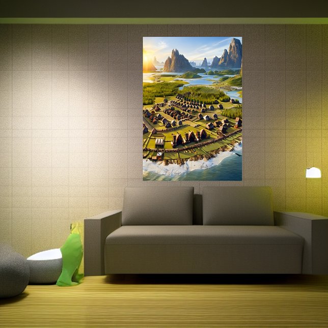 Viking-byn, vatten och hav | AI Art Poster (Skapare uppladdad)