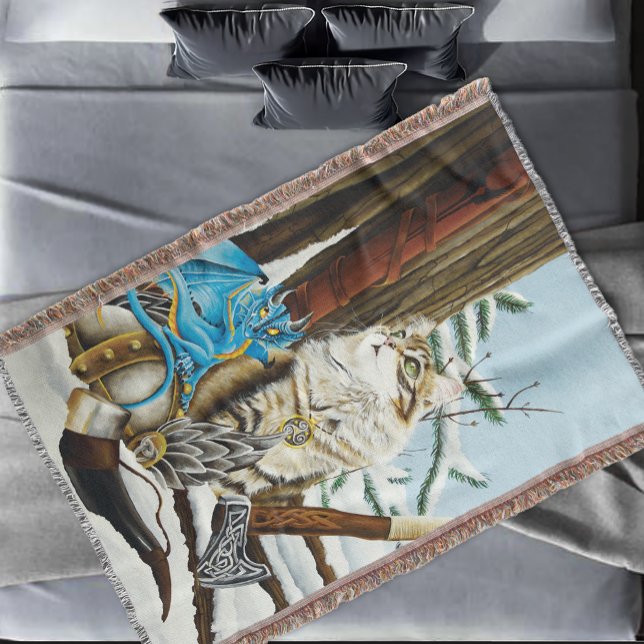 Viking Cat Blue Dragon Filt (Skapare uppladdad)