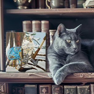 Viking Cat Blue Dragon Kakelplatta