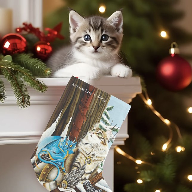 Viking Cat Blue Dragon Liten Julstrumpa (Skapare uppladdad)