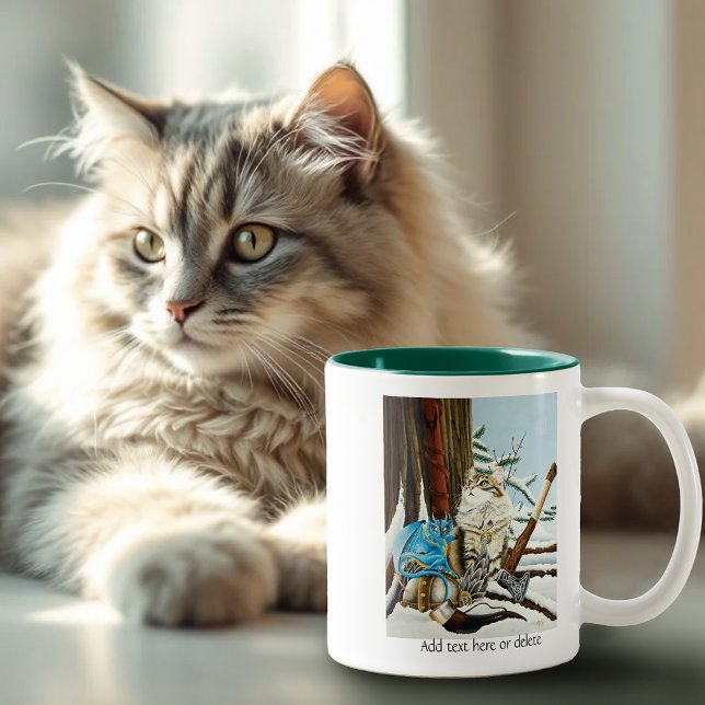 Viking Cat Blue Dragon Två-Tonad Mugg (Skapare uppladdad)