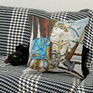 Viking Cat och Blue Dragon Kudde