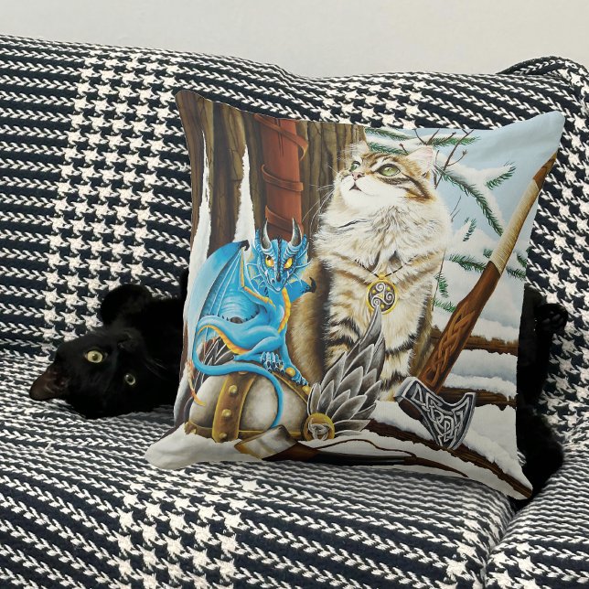Viking Cat och Blue Dragon Kudde (Skapare uppladdad)