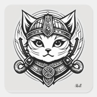 Viking Cat Stickers Fyrkantigt Klistermärke