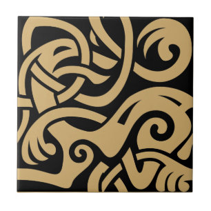 Viking Celtic Intertwining Animal Mönster Kakelplatta