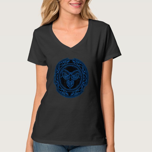 Viking Celtic Ram Aries Zodiac T Shirt (Framsida)