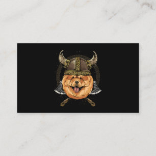 Viking Chow Chow Hund med Viking Helmet Mjolnir Ax Visitkort