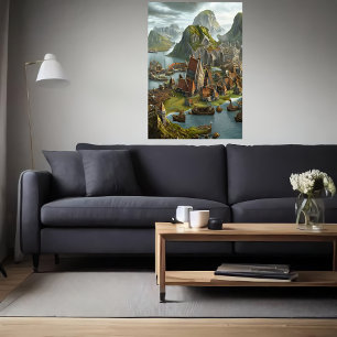 Viking city vid havet AI Art Poster
