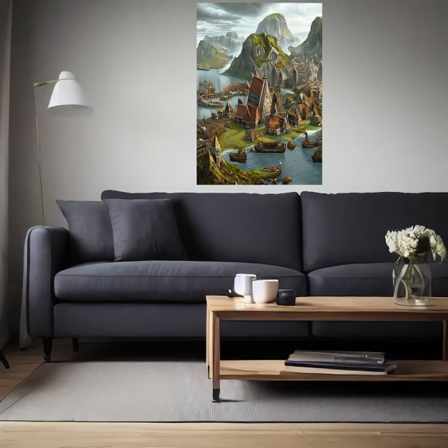 Viking city vid havet | AI Art Poster (Skapare uppladdad)