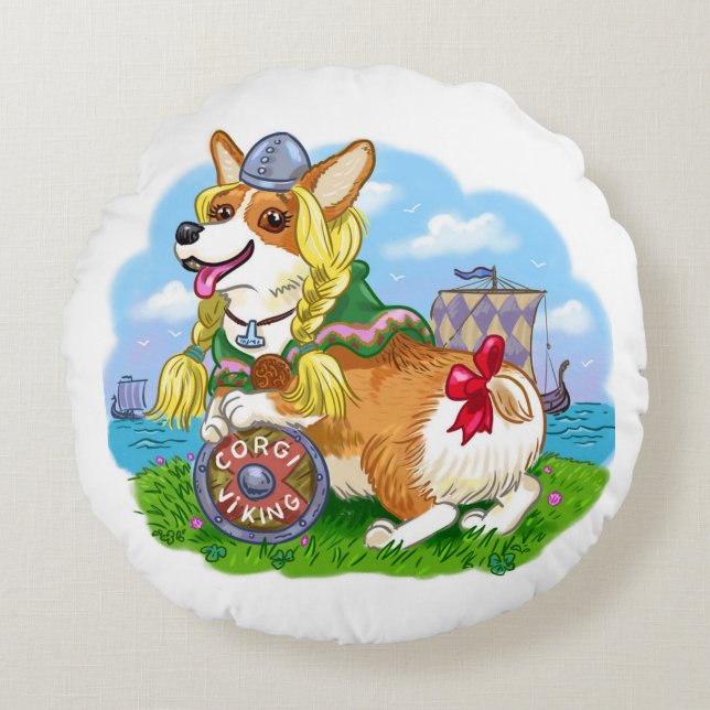 viking corgi rund kudde (Framsidan)