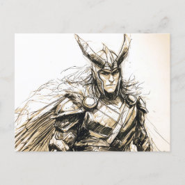 Viking Deity Sketch Pen Drawing of Norse God Loki Vykort
