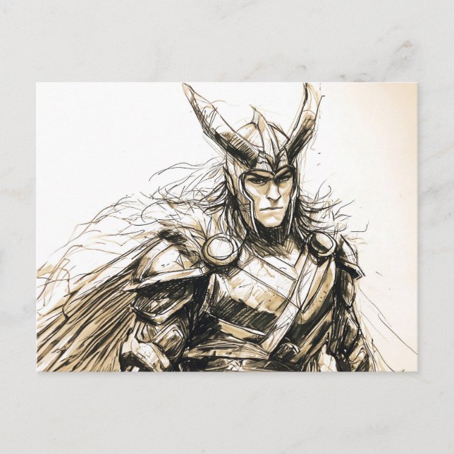 Viking Deity Sketch Pen Drawing of Norse God Loki Vykort (Framsida)