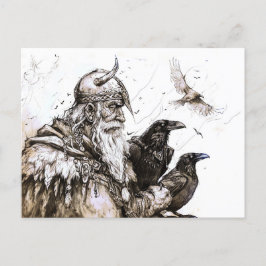 Viking Deity Sketch Pen Drawing of Norse God Odin Vykort