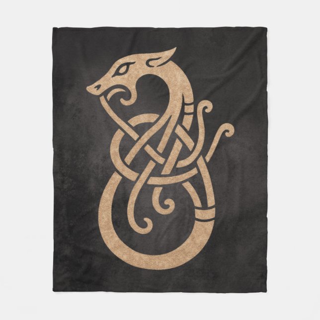 Viking Dragon Knot - Ancient Norse Symbol on Black Fleecefilt (Framsidan)