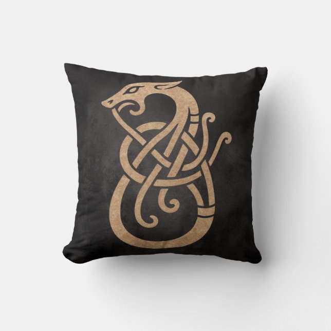 Viking Dragon Knot - Ancient Norse Symbol on Black Kudde (Framsida)